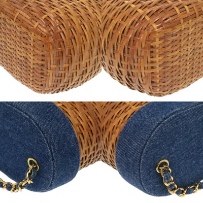Pre-owned Chanel Navy Straw Leather Shoulder Bag ()