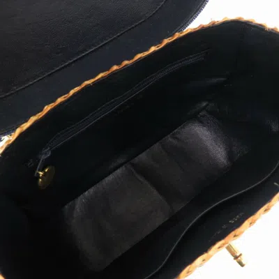 Pre-owned Chanel Navy Straw Leather Shoulder Bag ()