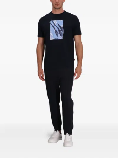Hugo Boss Men Blue Crew-neck T-shirt, S Luxury T-shirts For Men Darveys In Black