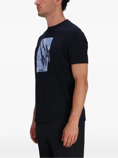 Hugo Boss Men Blue Crew-neck T-shirt, S Luxury T-shirts For Men Darveys In Black