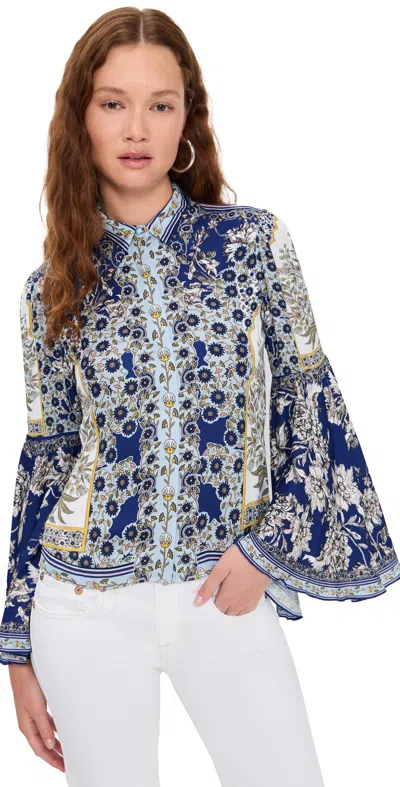 Alice And Olivia Alice + Olivia Willa Printed Blouse In Blue