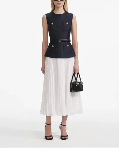 Self-portrait Navy Taffeta Midi Dress In Blue