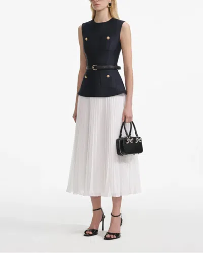Self-portrait Navy Taffeta Midi Dress In Blue