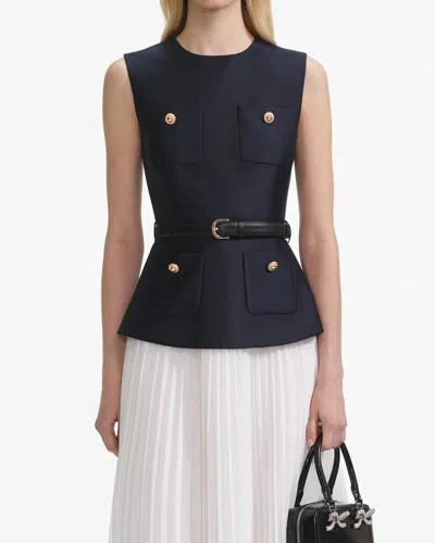 Self-portrait Navy Taffeta Midi Dress In Blue