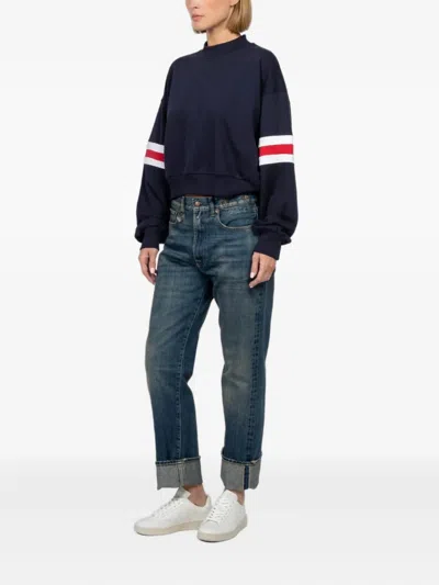 Freedér Mock-neck Stripe-sleeve Sweater In Blue