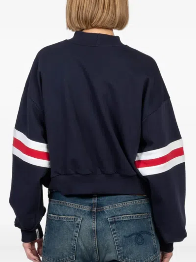 Freedér Mock-neck Stripe-sleeve Sweater In Blue