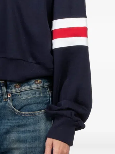 Freedér Mock-neck Stripe-sleeve Sweater In Blue