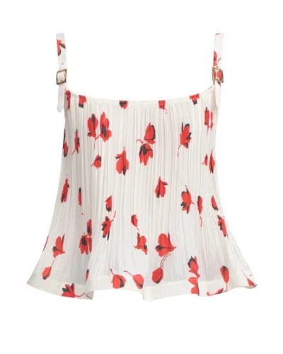 Self-portrait White Floral Plisse Top White In White