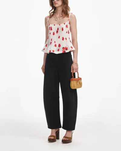 Self-portrait White Floral Plisse Top White In White
