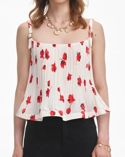 Self-portrait White Floral Plisse Top White In White
