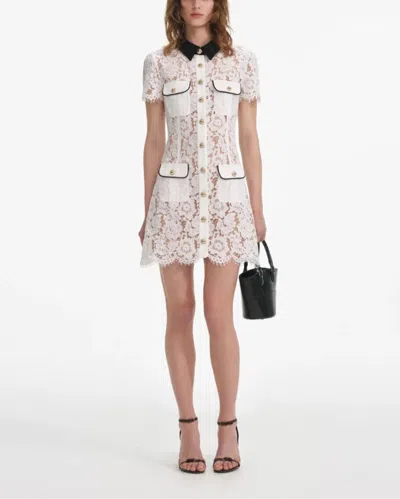Self-portrait Mini Dress With White Lace Contrast Collar In White