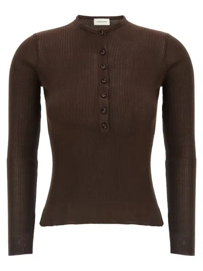 Magda Butrym Ribbed Silk Sweater With Crew Neck In Brown