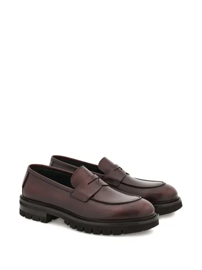 Ferragamo Saddle-strap Penny Loafers In Brown