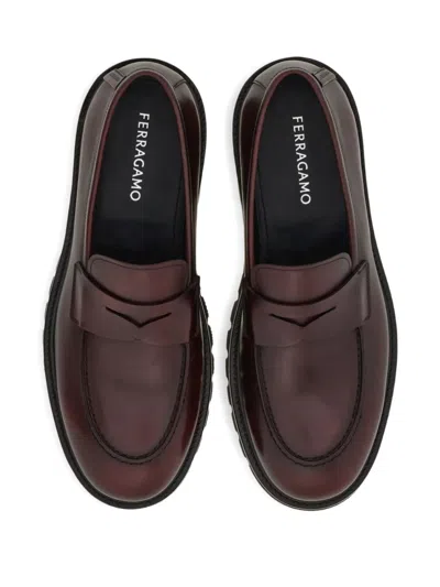 Ferragamo Saddle-strap Penny Loafers In Brown