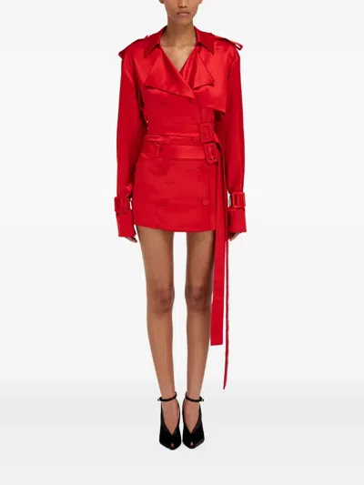 Ferragamo Belted Button-front Mini Skirt In Red
