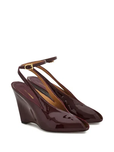 Ferragamo Peep Toe Wedge Sandals In Bordeaux In Multi