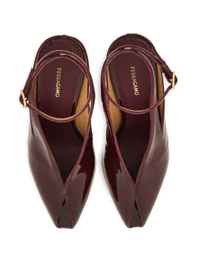 Ferragamo Peep Toe Wedge Sandals In Bordeaux In Multi