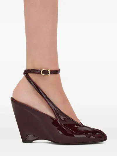 Ferragamo Peep Toe Wedge Sandals In Bordeaux In Multi