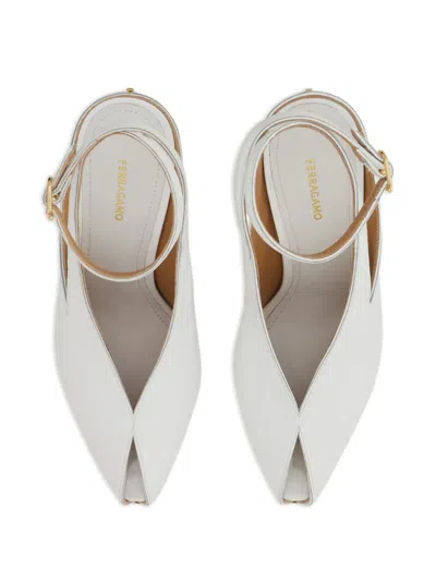 Ferragamo Wedge-heeled Platform Sandals In White
