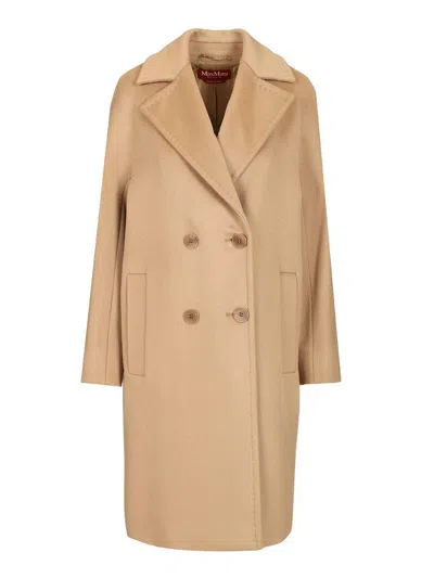 Max Mara Agenda Double Breasted Cocoon Long Wool Drap Coat Coats Beige In Neutral
