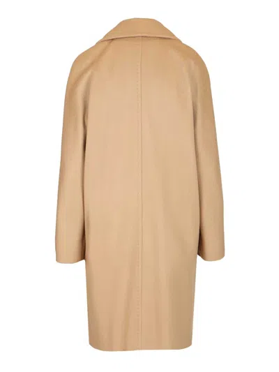 Max Mara Agenda Double Breasted Cocoon Long Wool Drap Coat Coats Beige In Neutral