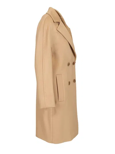Max Mara Agenda Double Breasted Cocoon Long Wool Drap Coat Coats Beige In Neutral