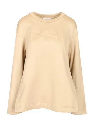 Max Mara Berma Crewneck Embossed Logo Sweatshirt Sweatshirts Beige In Neutral
