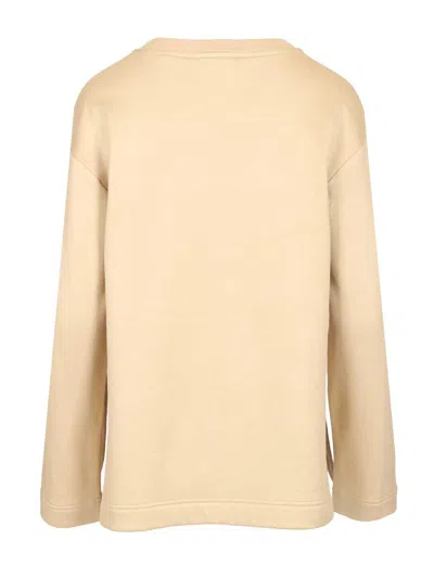 Max Mara Berma Crewneck Embossed Logo Sweatshirt Sweatshirts Beige In Neutral