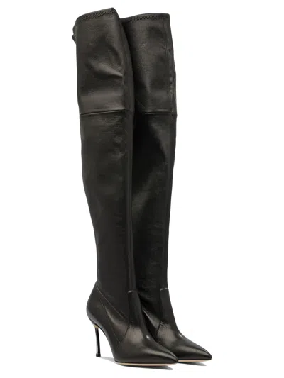 Casadei Pointed Toe Stiletto Heel Over-the-knee Boots In Black