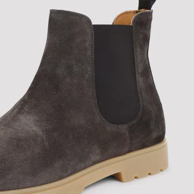 Kiton Round Toe Suede Finish Ankle Boot In Gray