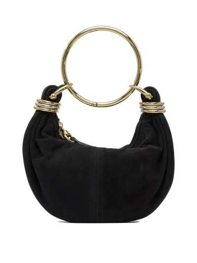Chloé Bracelet Small Embellished Leather-trimmed Suede Shoulder Bag In Black