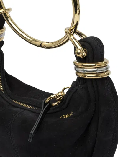 Chloé Bracelet Small Embellished Leather-trimmed Suede Shoulder Bag In Black