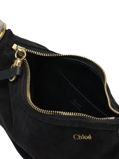 Chloé Bracelet Small Embellished Leather-trimmed Suede Shoulder Bag In Black