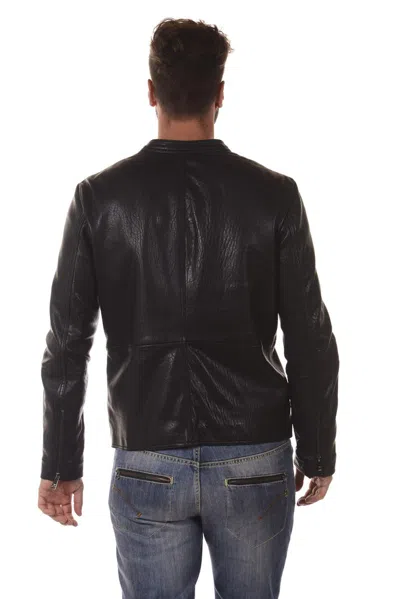 Armani Jeans Long-sleeved Leather Jacket In Black