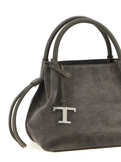 Tod's T Timeless Suede Shoulder Bag In Gray