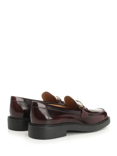 Tod's Black Loafers With Logo Plaque In Leather Woman In Brown