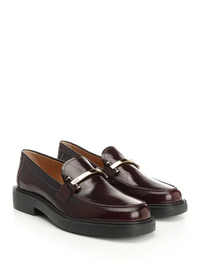 Tod's Black Loafers With Logo Plaque In Leather Woman In Brown