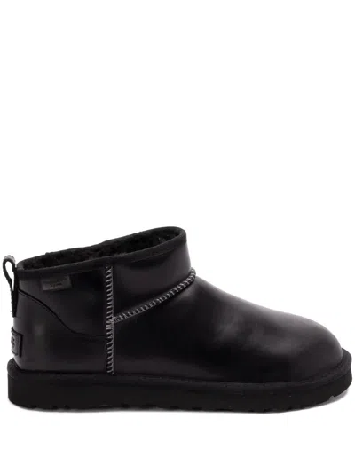 Ugg Classic Ultra Mini Leather Ankle Boots With Plush Lining In Black