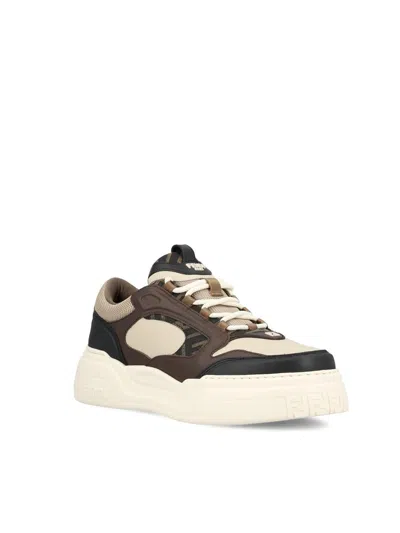 Fendi Force Leather Sneakers With Ff Jacquard And Mesh Details Shoes