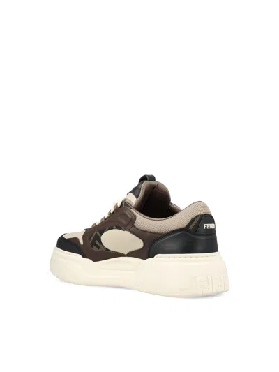 Fendi Force Leather Sneakers With Ff Jacquard And Mesh Details Shoes