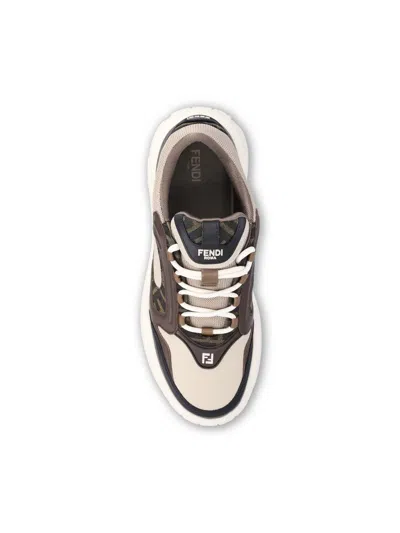 Fendi Force Leather Sneakers With Ff Jacquard And Mesh Details Shoes
