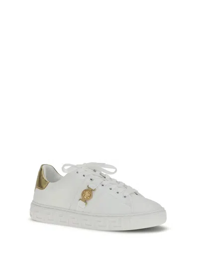 Versace Greek-key Emblem Sneakers In White