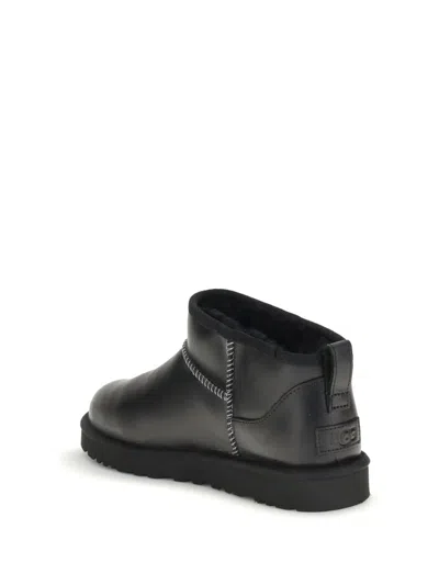 Ugg Classic Ultra Mini Leather Ankle Boots With Plush Lining In Black