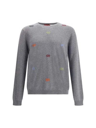 Gucci Men Long Sleeve Crew-neck Cashmere Sweater In Gray