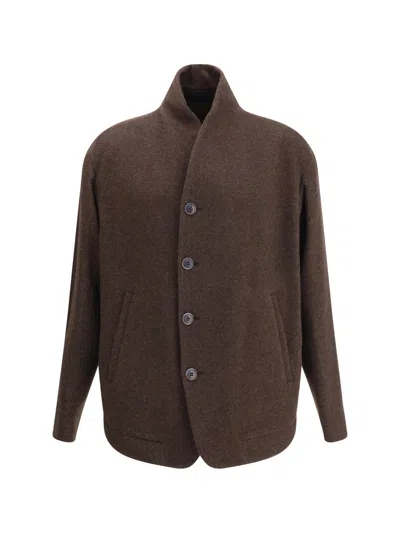 Giorgio Armani Pea Coat In Wool And Cashmere Cloth In Brown