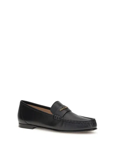 Chloé Leather Logo Chain Penny Loafers In Black