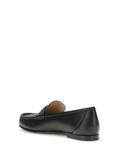 Chloé Leather Logo Chain Penny Loafers In Black