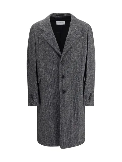 Givenchy Herringbone-pattern Notched-lapel Coat In Black