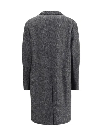 Givenchy Herringbone-pattern Notched-lapel Coat In Black