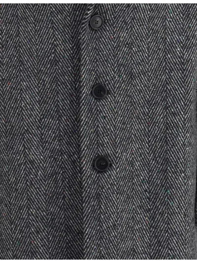 Givenchy Herringbone-pattern Notched-lapel Coat In Black